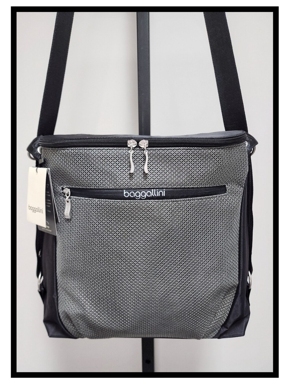 NWT Baggallini Brisk Sporty Convertible Crossbody Backpack Bag Black Gray NEW
